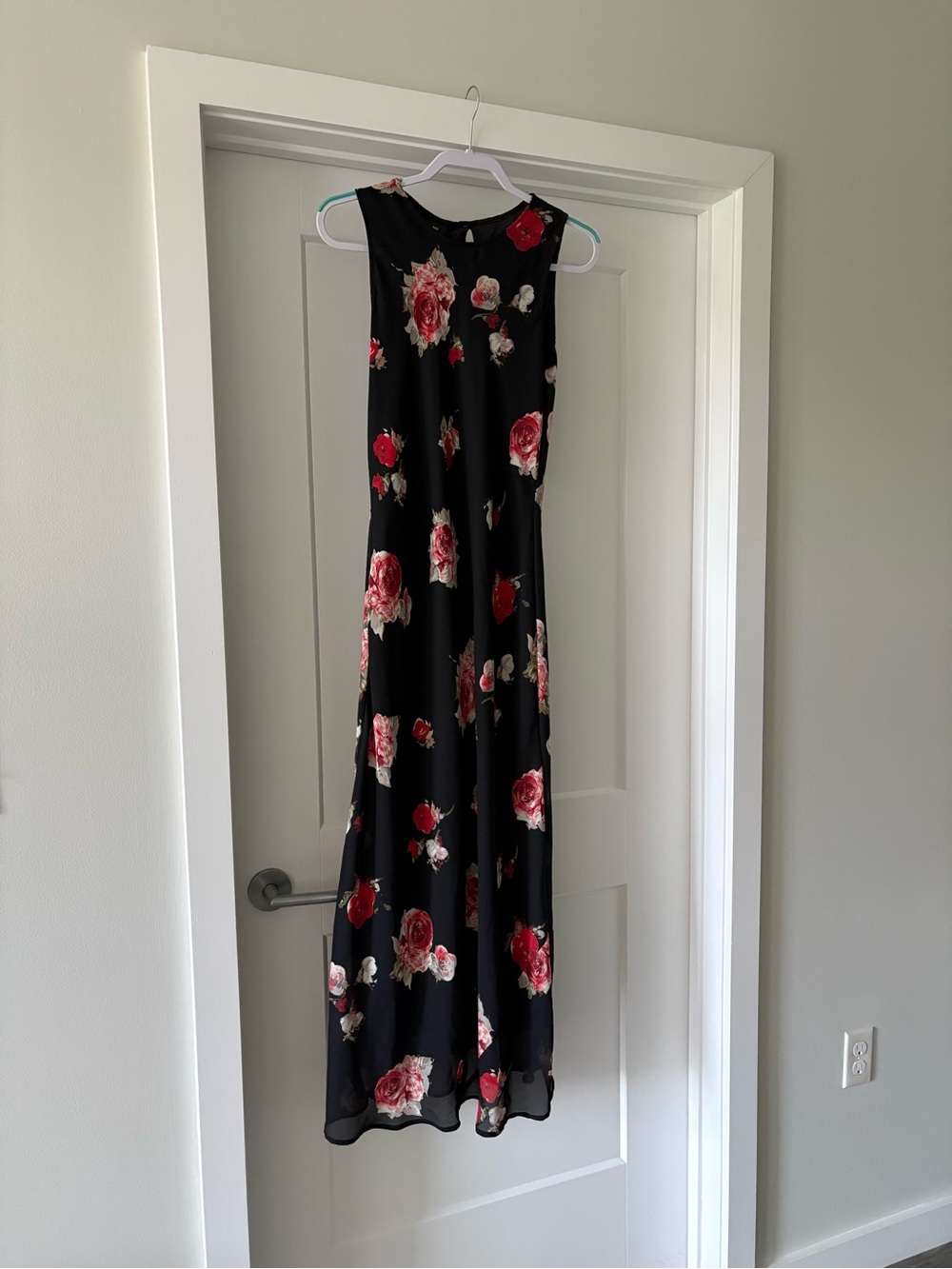 My Michelle Black Floral Maxi Dress with Red Rose Print
